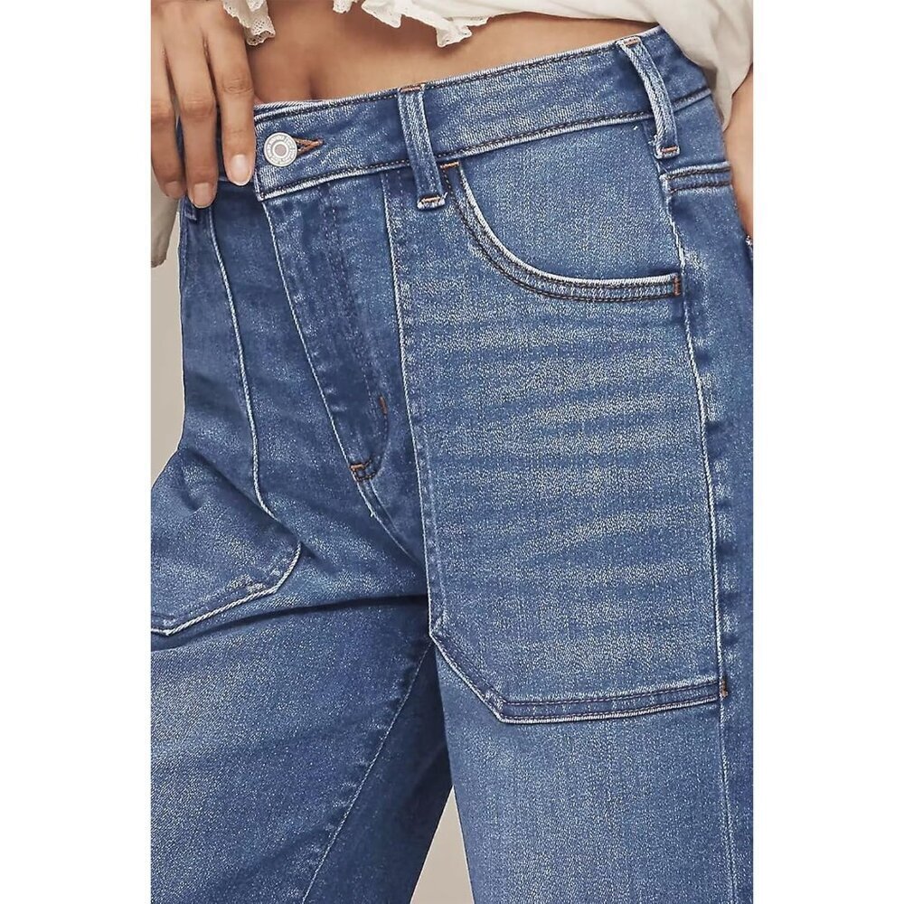 Women's High Waisted Wide Leg Jeans Cotton Blend Flare Fall Casual Utility - Picture 4 of 6